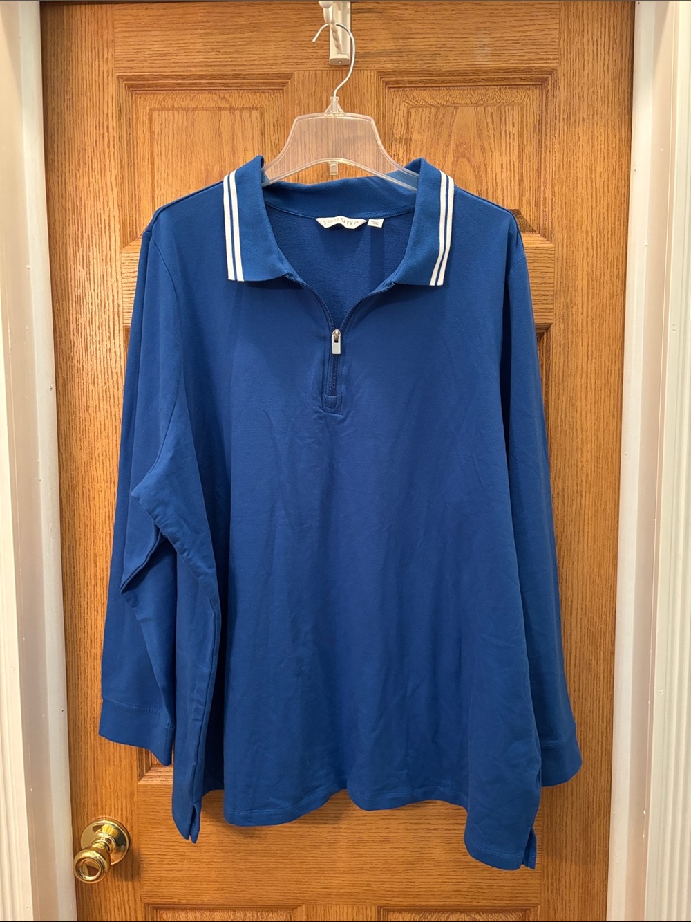 Classic Blue Long-Sleeve Polo Top with Zip Collar
